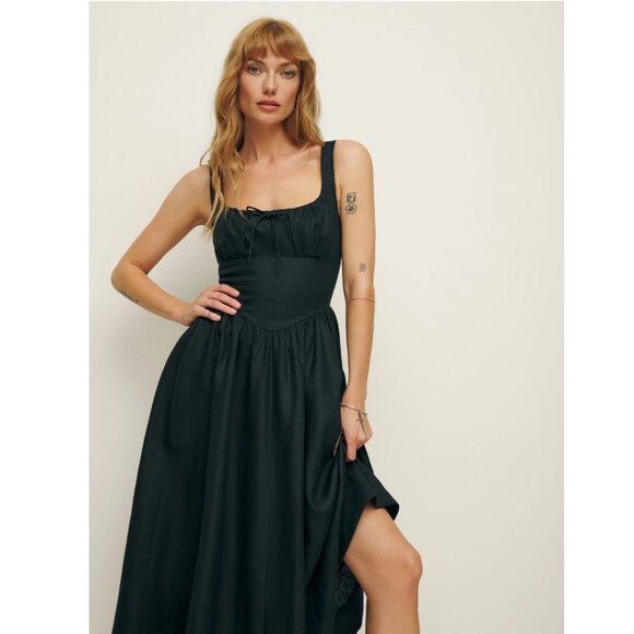 Reformation Balia Linen Dress in Black - Picture 2 of 13